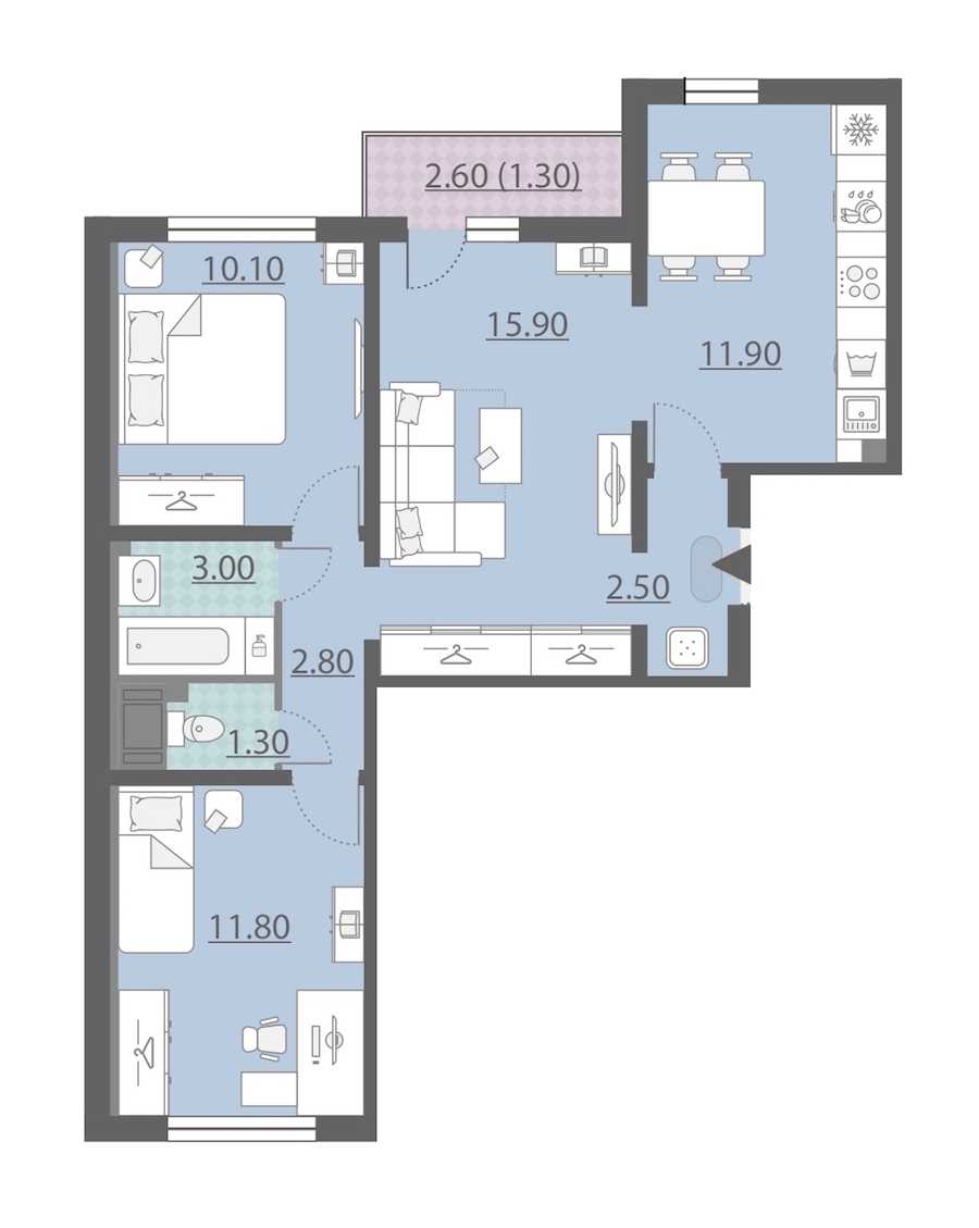 Трехкомнатная квартира в Группа ЛСР: площадь 60.6 м2 , этаж: 22 – купить в Санкт-Петербурге